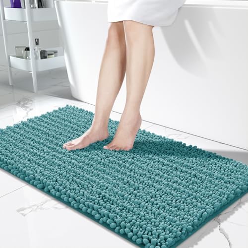 Yimobra Bathroom Runner Rug 55x24 Inch - Extra Long Non Slip Chenille Bath Mat, Soft & Absorbent, Machine Washable Shaggy Hallway Carpet for Vanity Tub Shower, Teal Blue Home Decor Accessories by Yimobra