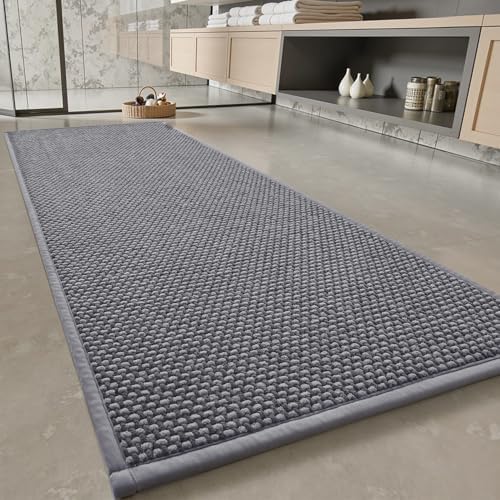 PADOOR-Bath Mat Runner-Super Absorbent Chenille Bathroom Mats-Rubber Backed Bath Mats for Bathroom Non Slip, Easy Clean Bathroom Runner Rugs Front of Bathtub,Shower Room,Sink-24×48 by PADOOR