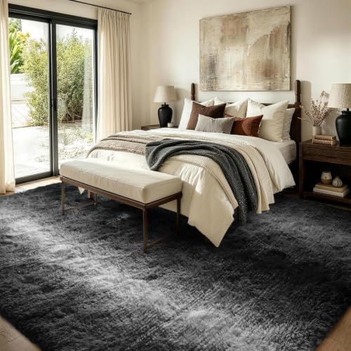 FinRèc Home 8x10 Non-Slip Fluffy Area Rugs for Living Room (Striped Black) - Image 3