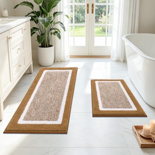 Pauwer Bathroom Rugs Sets 2 Piece, Non Slip Bath Mats for Bathroom, Mustard by Pauwer