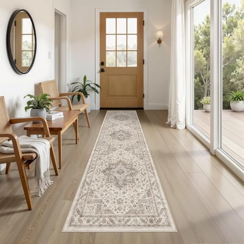 cotiled 2x8 Hallway Runner Rug for Entryway, Non-Slip Vintage, Light Brown - Image 2
