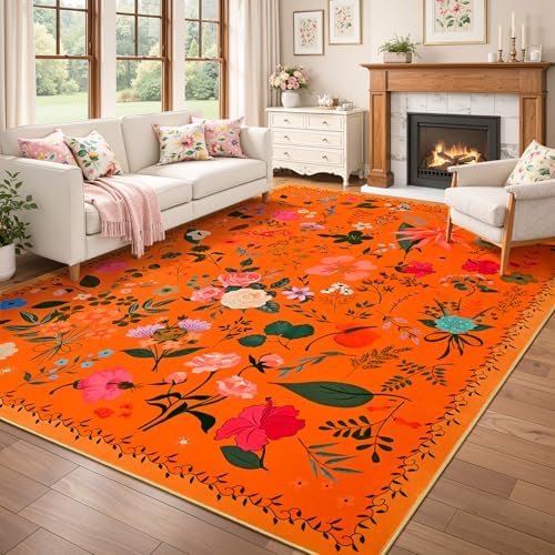 ISEAU 8x10 Area Rug for Livingroom,Washable Rug for Bedroom Dorm,Orange Red - Image 2