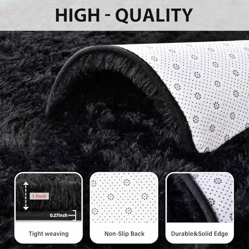 FinRèc Home 7x10 Non-Slip Fluffy Area Rugs for Living Room (Black) - Image 6