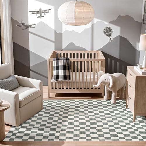 jinchan 5x7 Area Rug Washable Modern Checkered Rug for Kids Room, Grey by JINCHAN
