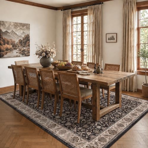 Washable 6x9 Bedroom Non-Slip Area Rug Charcoal Beige Large Carpet - Image 2