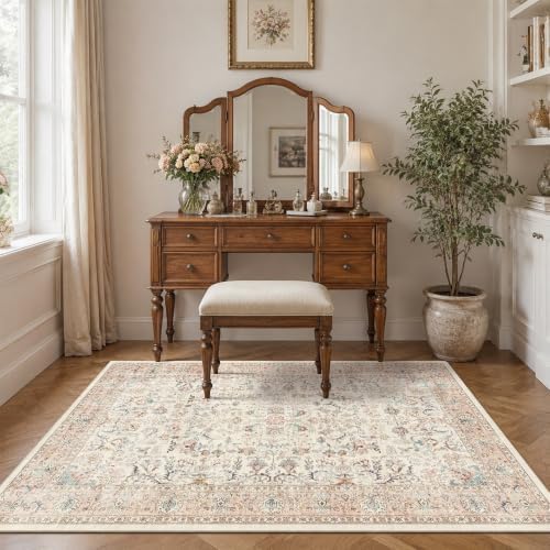 4x6 Washable Bedroom Area Rug Non-Slip Vintage Pink Throw Carpet - Image 2