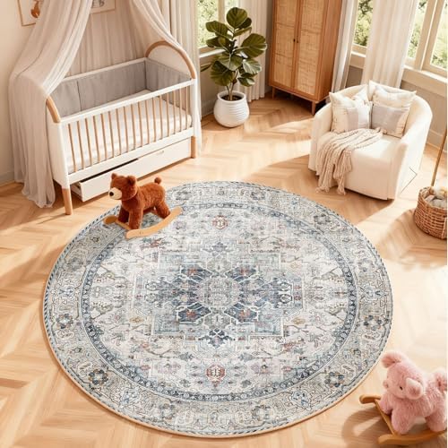 4x4 Washable Rugs for Living Room: Bedroom Rug Stain Resistant Non Slip Low Pile Soft Small Area Rugs for Bedroom Entryway Kitchen Living Room Bedside Office Dorm Kids Room Entrance - Image 5