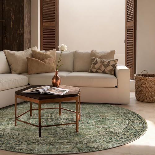 4x4 Round Bedroom Rug Washable: Living Room Rugs Stain Resistant Non Slip Low Pile Soft Small Area Rugs for Bedroom Kitchen Entryway Living Room Bedside Office Dorm Kids Room Entrance - Image 3