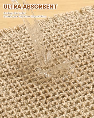 Smiry Waffle Bath Mat 72X16, Extra Soft Absorbent Bathroom Rugs, Brown - Image 4