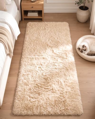 OLANLY 2x5 Machine Washable Runner Rugs for Hallway, Soft Fluffy Shaggy Bedside Rugs for Bedroom, Living Room, Indoor Floor Carpet for Kids Girls and Boys, Nursery Rooms, Home Decor Aesthetic, Beige by OLANLY