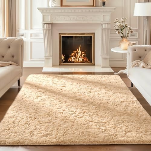 Ophanie Beige Rugs for Bedroom Living Room, Fluffy Fuzzy Furry Carpet,Plush Soft Shaggy Bedside Indoor Floor 4x6 Area Rug for Kids Girls Boys Baby Teen Dorm Nursery Decor with Over 99 pcs Pile fibers - Image 3