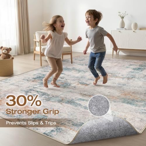 LOONGRUG 6x8 Area Rug Washable Neutral Modern Living Room Rug Teal Brown - Image 3