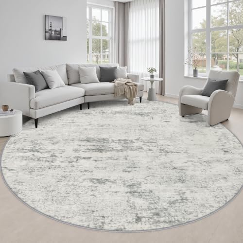 Round Area Rug Living Room: 6 ft Modern Washable Carpet Gray by FXRHLP