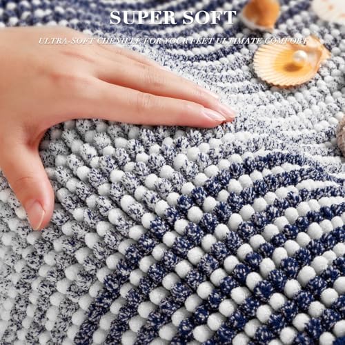 BSICPRO Bathroom Rugs Sets 2 Piece, Non Slip Striped Bath Mats, Navy - Image 2