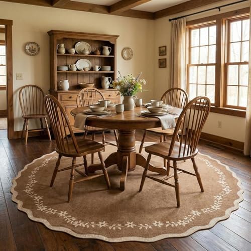 GarveeHome Round Area Rug 5ft Scalloped Washable Circle Rug for Bedroom - Image 2