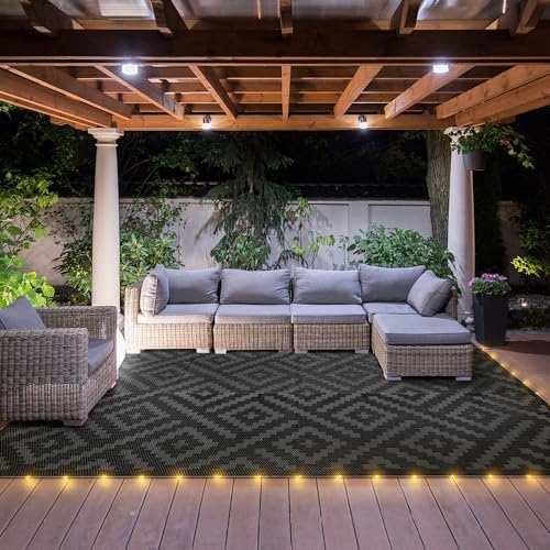 GENIMO Outdoor Rug, Waterproof Plastic Rugs for Patio, 9'x12' LED Dark Grey - Image 2