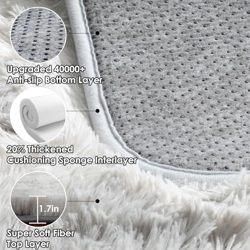 ONASAR 6x9 Area Rugs for Living Room, Large Tie-Dyed Light Grey Fluffy Shag Rug for Bedroom, Ultra Soft Plush Floor Big Indoor Carpet for Baby Kids Girls Boys Teen Dorm Nursery Home Decor - Image 3