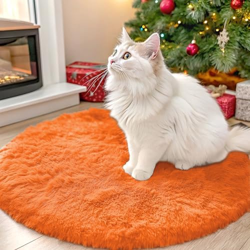 OLANLY Orange Round Rugs for Bedroom - Machine Washable, 2 ft Circle Area Rugs for Living Room, Soft and Fluffy Shaggy Carpet for Teen Girl and Boys, Nursery Rooms, Dorms, Home Decor Aesthetic by OLANLY
