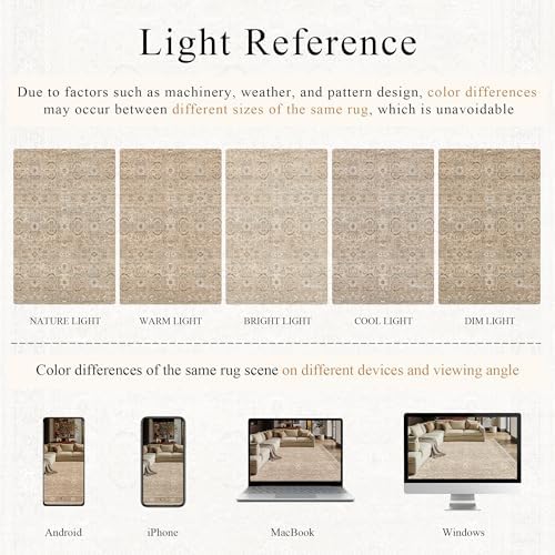 Schweek 5x7 Area Rugs for Living Room Khaki Washable Vintage Neutral Rugs - Image 6