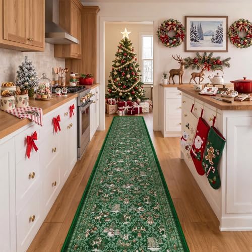 Christmas Runner Rug 2x10, Washable Rugs for Living Room (2'x10', Green) - Image 5
