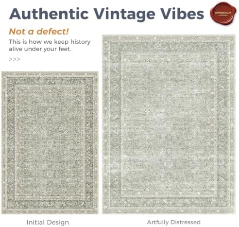 OPPODREAM Vintage Light Green Area Rugs 8x10, Washable Rug for Living Room - Image 3