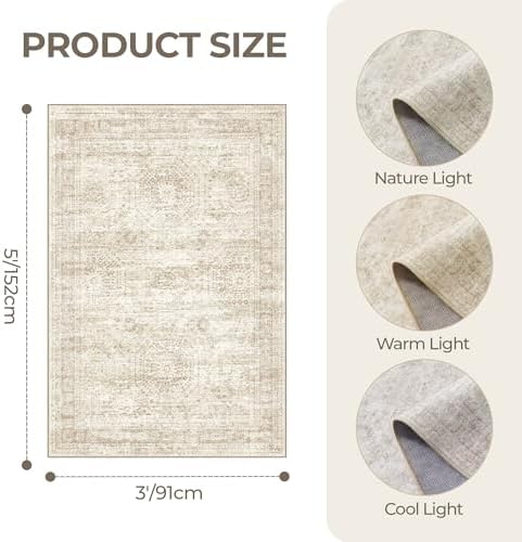 3x5 Rug for Entryway,Washable Area Rug,Beige - Image 2
