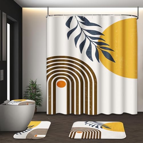Bathroom Sets with Shower Curtain and Rugs Set of 4 Boho Midcentury by Tayney