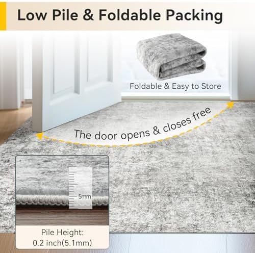 RELEANY Washable 7'x9' Abstract Area Rug for Living Room Gray White - Image 6