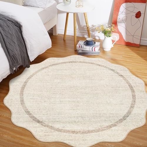 GarveeHome Scalloped Round Washable Rug Soft Modern Round Rugs 5 ft, Beige - Image 3