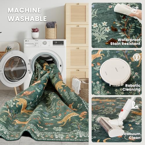 5x7 Green Animal Washable Area Rug for Living Room, Vintage Print - Image 3