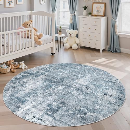 Soalmost Abstract 5x5 Round Rug 5ft Circle Living Room Rugs, Blue/Grey - Image 2