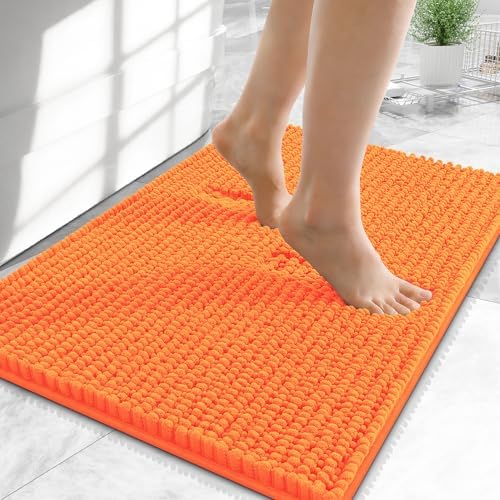 OLANLY Thick Chenille Small Bathroom Rugs 24x16, Absorbent Bath Mat, Orange by OLANLY