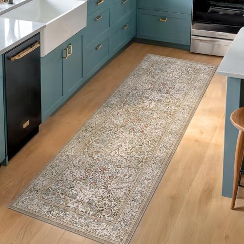 Washable Moss Green 2x5 Neutral Runner Rug for Bathroom, Laundry, Kitchen - Image 3