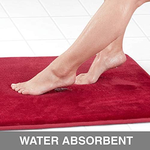 Memory Foam Bath Mat Non Slip Absorbent Super Cozy Velvet Bathroom Rug Carpet (22 inches X 42 inches, Red) - Image 5