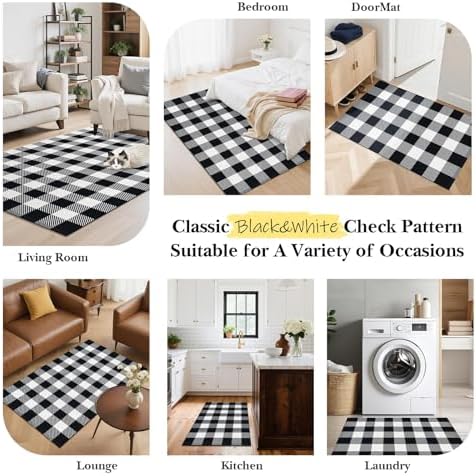 Outdoor Rugs, Black and White Area Rug Checkered 4’ x 6’ - Image 5