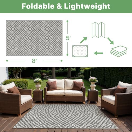 GENIMO Outdoor Rug, Waterproof Plastic Rugs for Patio, 5'x8' Cloud Grey - Image 2