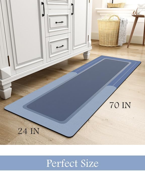 MontVoo-Bath Mat Rug Long Non Slip Super Absorbent Bathroom Runner Stain Resistant Quick Dry Thin Bathroom Mat Fit Under Door-24"x70",Navy - Image 2