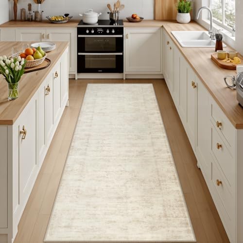 2x14 Hallway Washable Runner Rug: Kitchen Carpet Retro Beige by Luxturiy