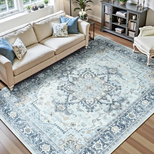 Lofus 8x10 Light Blue Rugs for Bedroom Living Room, Vintage Boho Carpet by Lofus