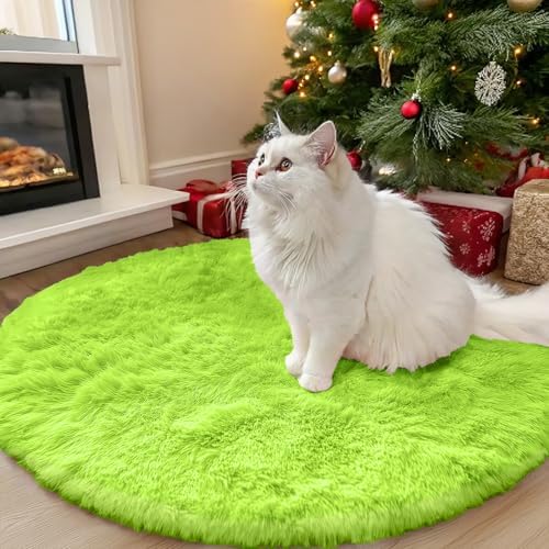 OLANLY Lime Green Round Rugs for Bedroom - Machine Washable, 3 ft Circle Area Rugs for Living Room, Soft and Fluffy Shaggy Carpet for Teen Girl and Boys, Nursery Rooms, Dorms, Home Decor Aesthetic by OLANLY