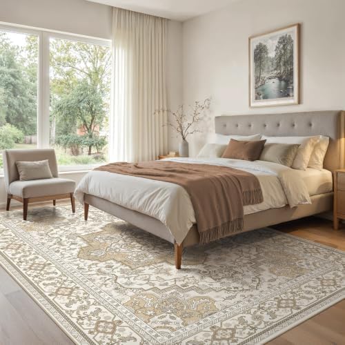 EIEIHOUSE Washable 7x9 Area Rugs for Living Room Cream/Apricot - Image 2