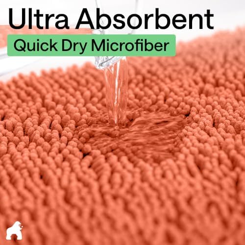 GORILLA GRIP Bath Rug Mat for Bathroom, Absorbent Chenille, 30x20 Coral - Image 5