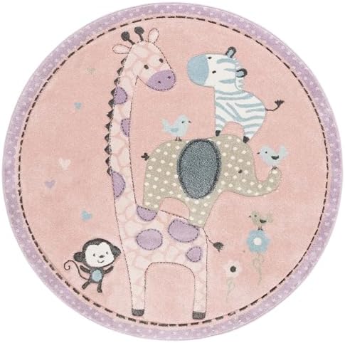 SAFAVIEH Carousel Kids Round Rug 5'3", Modern Blush Pink CRK120U - Image 3