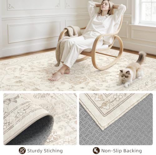 6x9 Area Rugs Living Room: Bedroom Washable Carpet Beige White - Image 4