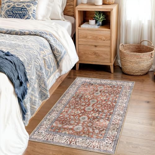 KUTA Vintage Floral Red Clay Entryway Rug 2x3 Kitchen Area Rug - Image 3