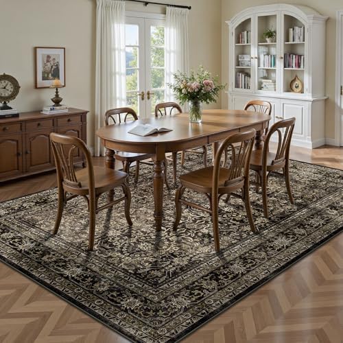 6x9 Area Rugs - Washable Vintage Retro Living Room Rug, Soft Ultra Thin Non Slip Low Pile Traditional Distressed Boho Carpet for Bedroom Dining Room Nursery Home Office, Brown - Image 4