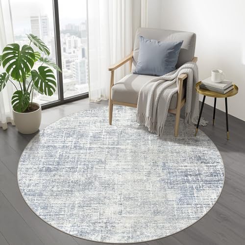 LOONGRUG Round Rug 5x5 Washable Neutral Modern Rug for Living Room Blue by LOONGRUG