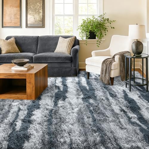 9x12 Extra Large Fluffy Area Rugs Non-Slip for Living Room Tie-Dyed Blue - Image 4