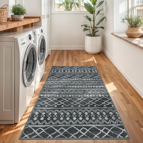 KUTA 3x5 Entryway Rug Dark Grey Beige Washabl Boho Moroccan Area Rug - Image 4