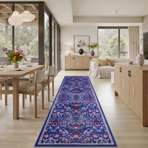 PLHXFR 3x10 Washable Runner Rug：Floral Indoor Kitchen Soft Carpet Blue - Image 4